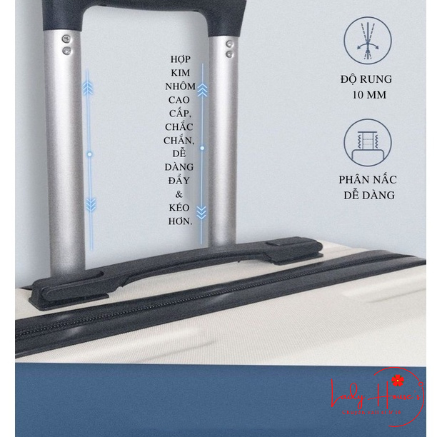 Vali Du Lịch Tay Kéo In Hình Thời Trang 4 Bánh Xe Xoay 360 Độ Chất Liệu Nhựa Nhám PC+ABS Bền Đủ Size 20/24/26 inch