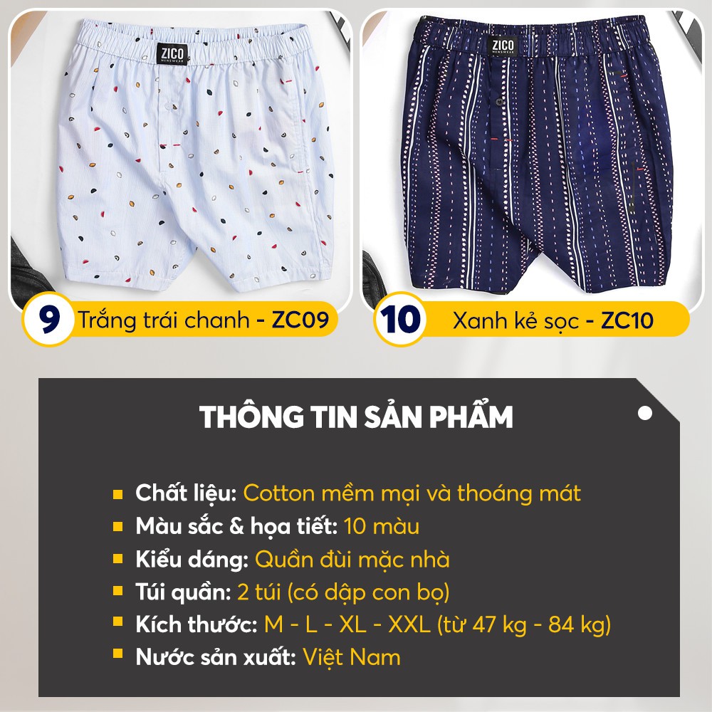 Combo 3 quần đùi nam ZICO MENSWEAR - Quần đùi ngủ nam, quần đùi mặc nhà nam lưng thun co dãn, thấm hút mồ hôi - ZC