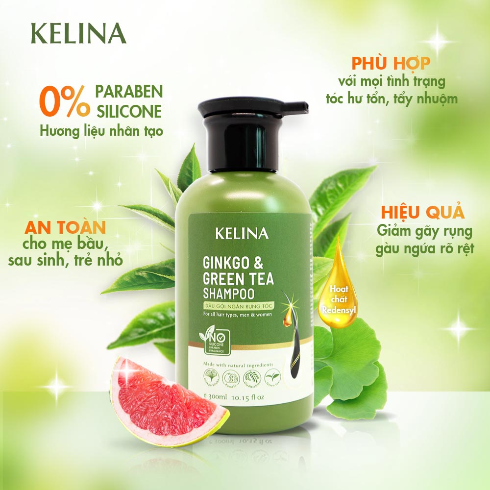 Dầu Gội Ngăn Rụng Tóc Kelina Từ Thảo Dược Làm Sạch Sâu, Giảm Gàu Ngứa, Ngăn Bết Tóc, Kích Thích Mọc Tóc 300ml