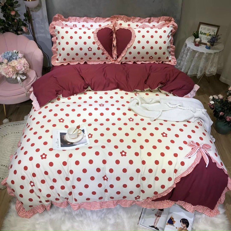 Set Chăn Ga Gối Cotton Hoạt Tính Viền Bèo /Phối Thắt Nơ siêu Kute | BigBuy360 - bigbuy360.vn