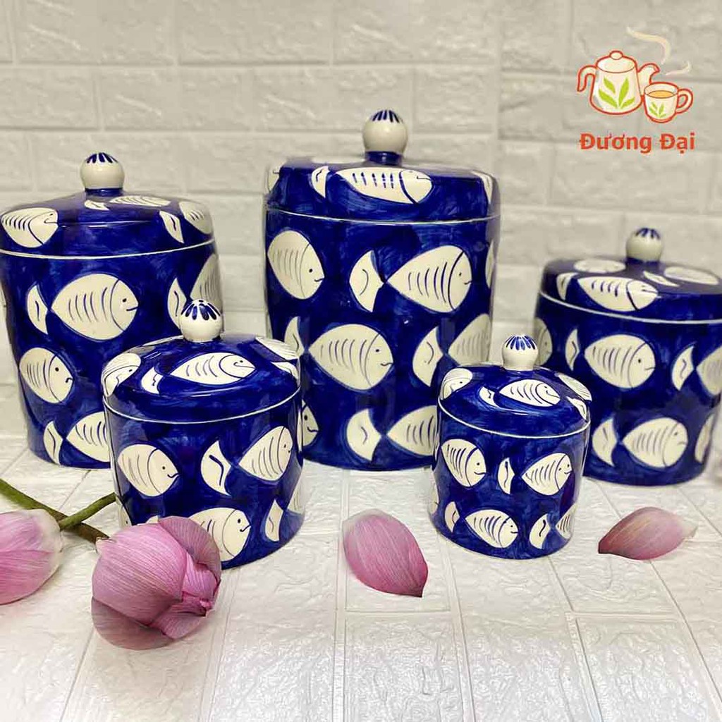 Hũ Đựng Muối, Dưa Cà Họa Tiết Vẽ Tay Gốm Sứ Bát Tràng Đương Đại