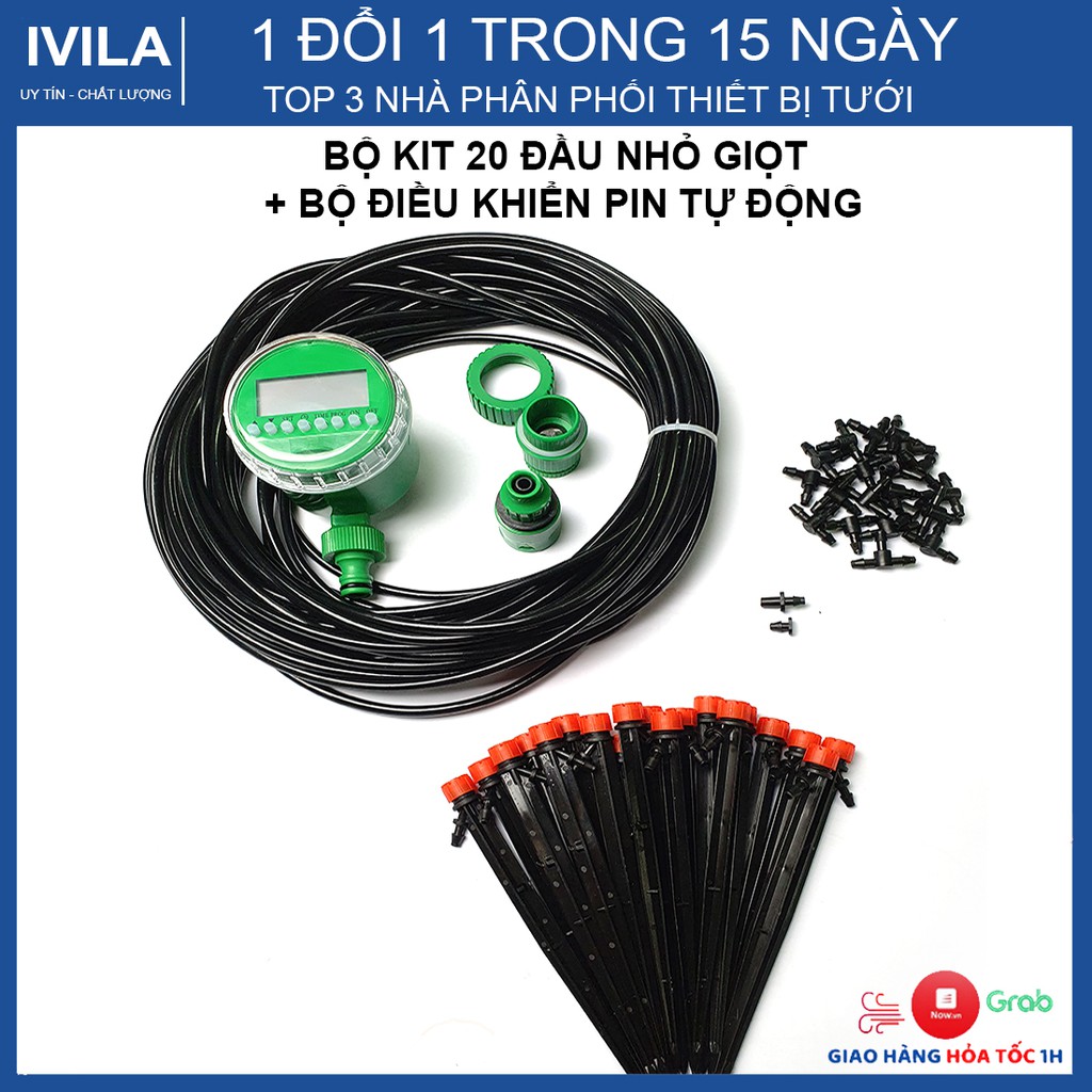 Bộ Kit 20 đầu nhỏ giọt 8 tia kết hợp bồ điều khiển pin tự động - tiện lợi , lắp đặt dễ dàng