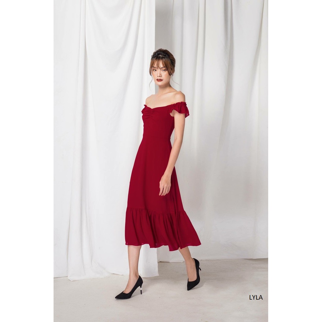 [SALE LỖ] Đầm maxi trễ vai nhún ngực Lyla dress (kèm ảnh thật) - đầm maxi đuôi cá hàng thiết kế - Đầm đi tiệc