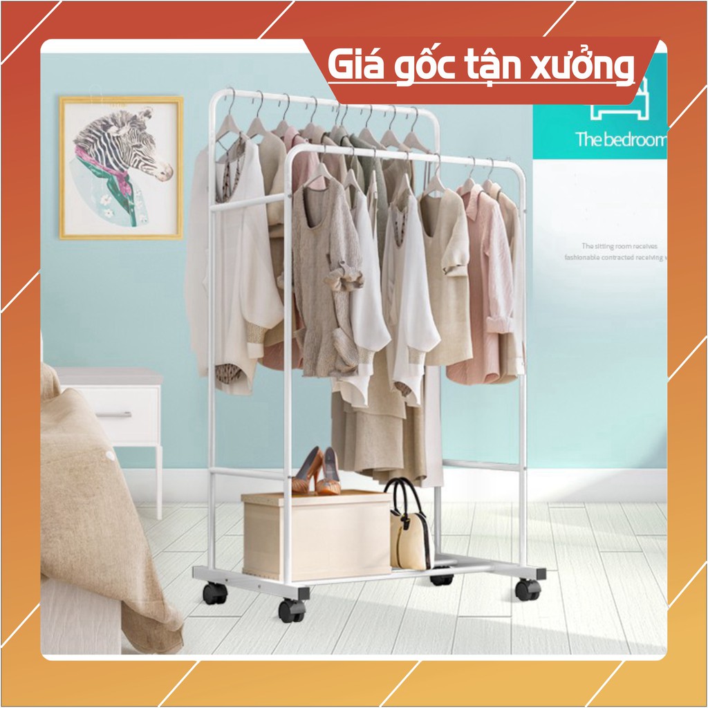 [ sale mùa hè] Giàn giá kệ treo quần áo đa năng giá đôi 3 in 1 có bánh xe 80cm .