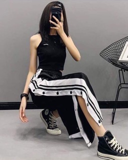 Quần Thun Bấm Nút Ống Rộng  Viền Xẻ Tà Unisex Nam, Nữ Ulzzang Giare77