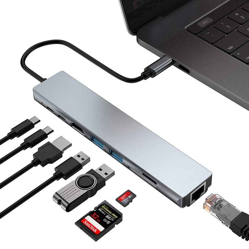 Bộ Chia Cổng Usb 3.0 Type C Sang Usb-C 8 Trong 1 Cho Macbook