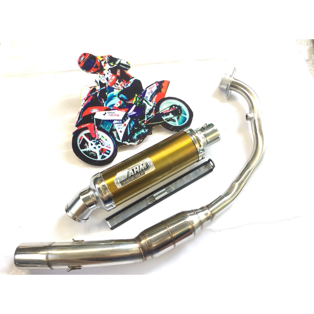 Pô AHM VÀNG cả cổ bầu hơi inox exicter, winer, sonic, raider, satria, gsx, fz, tfx, cbr, r15,...