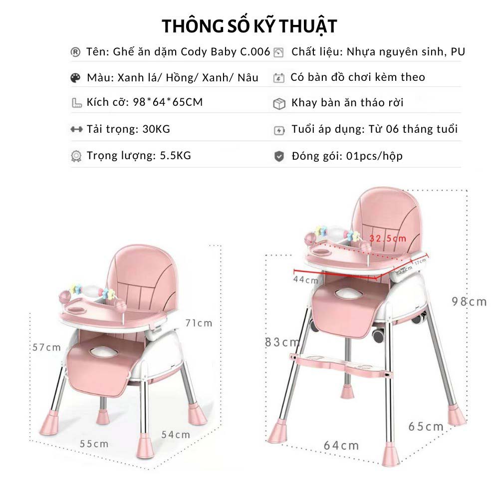 Ghế ăn dặm Cody Baby C006 Kèm đồ chơi cho bé