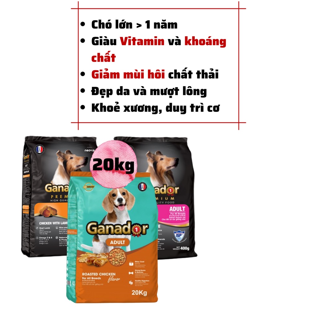 [Chính hãng][Date xa][Hỏa tốc]Hạt Chó Ganador Adult Bao 20kg (50 gói 400g) Vị Cừu/Gà/Cá Hồi Cho Chó Trưởng Thành