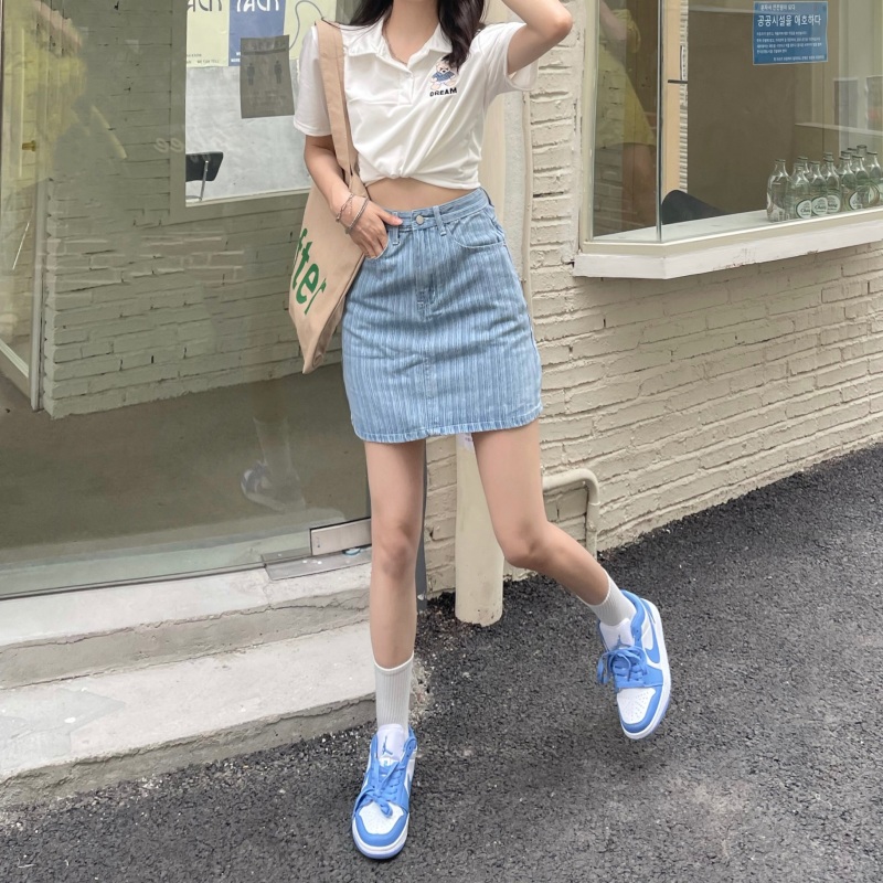 chân váy jean Chữ A Lưng Cao Kẻ Sọc Thời Trang Mùa Hè 2 Màu Cho Nữ | BigBuy360 - bigbuy360.vn