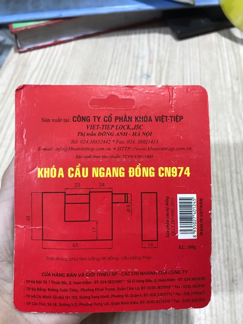 Khoá Cầu Ngang Đồng Việt Tiệp CN974 (hàng chính hãng)