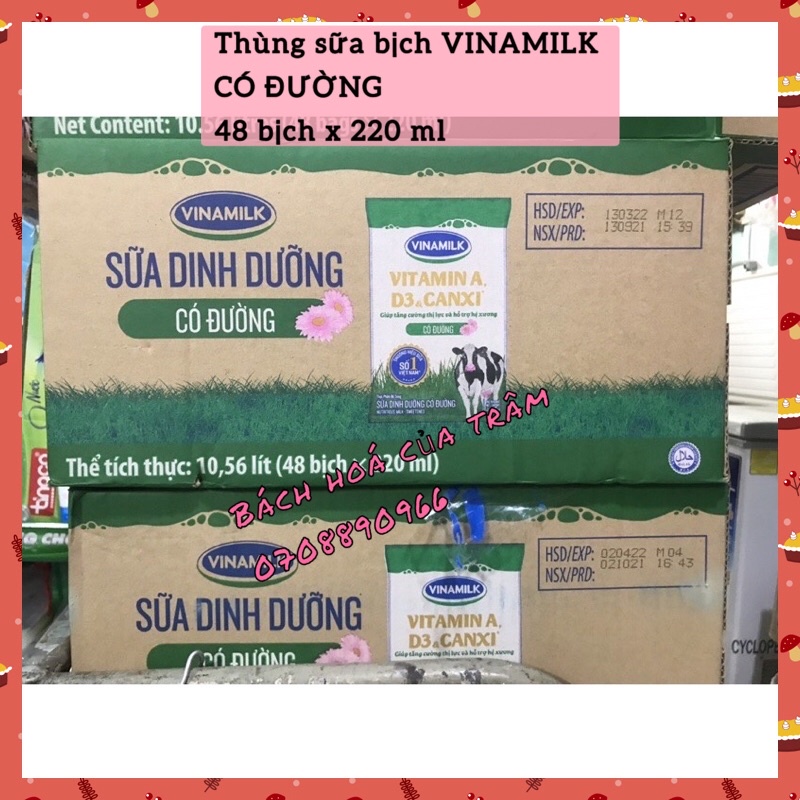 Thùng sữa bịch Vinamilk Có đường 48 bịch x 220ml-date 6/2022
