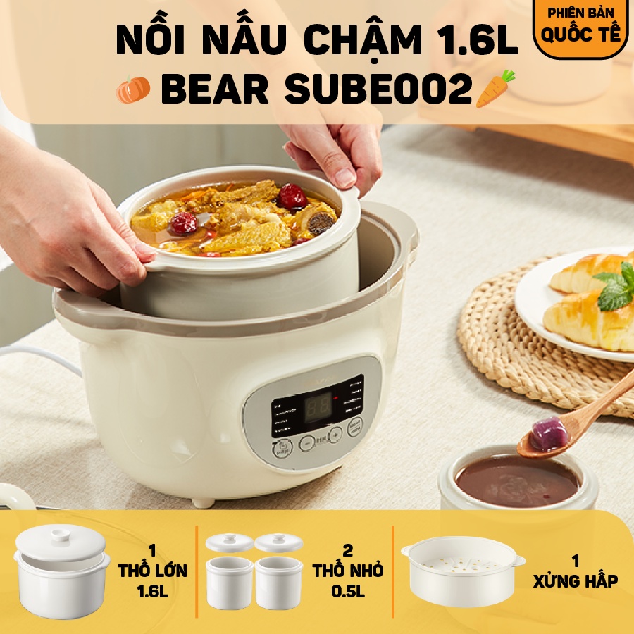 Nồi nấu cháo chậm Bear 1,6L SUBE002 (Bản Quốc tế - BH 18 tháng)