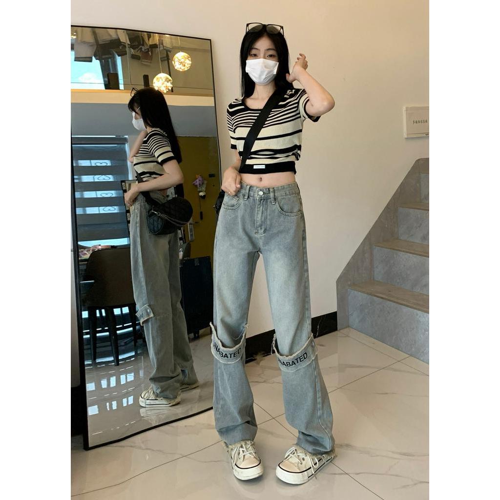 Quần jeans Nữ Lưng Cao Ống Rộng Thời Trang Cá Tính