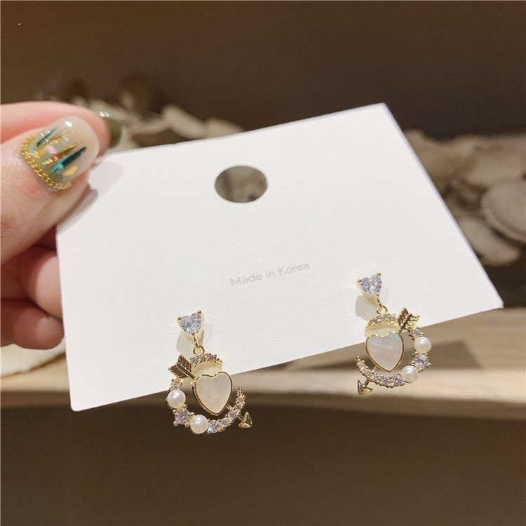 Khuyên tai mặt hình mũi tên đính đá Zircon phong cách Hàn Quốc
