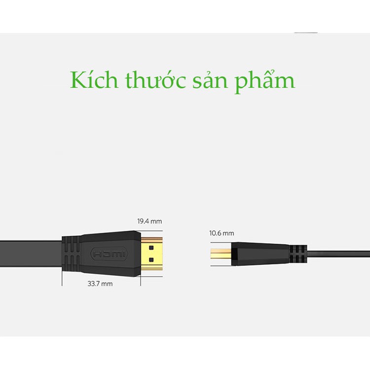 Cáp HDMI 2.0 hỗ trợ 4k*2k, 3D Full HD1080 dạng dây dẹt màu đen dài từ 1.5-5m UGREEN ED015 - Hàng phân phối chính hãng