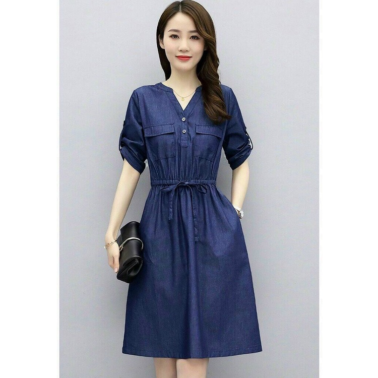 ĐẦM JEAN SUÔNG ĐƠN GIẢN, THẮT DÂY EO, CÓ TÚI 2 BÊN, ĐƠN GIẢN, NHẸ NHÀNG, SANG TRỌNG
