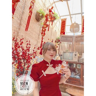 Bigsize Đầm nơ đỏ viền D683