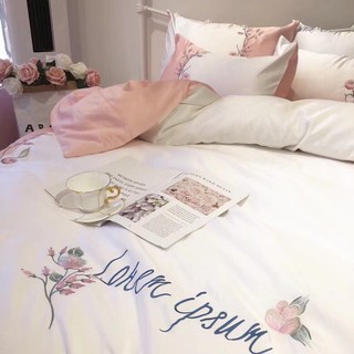 set chăn ga gối lụa lohem ipsum hồng 4 món
