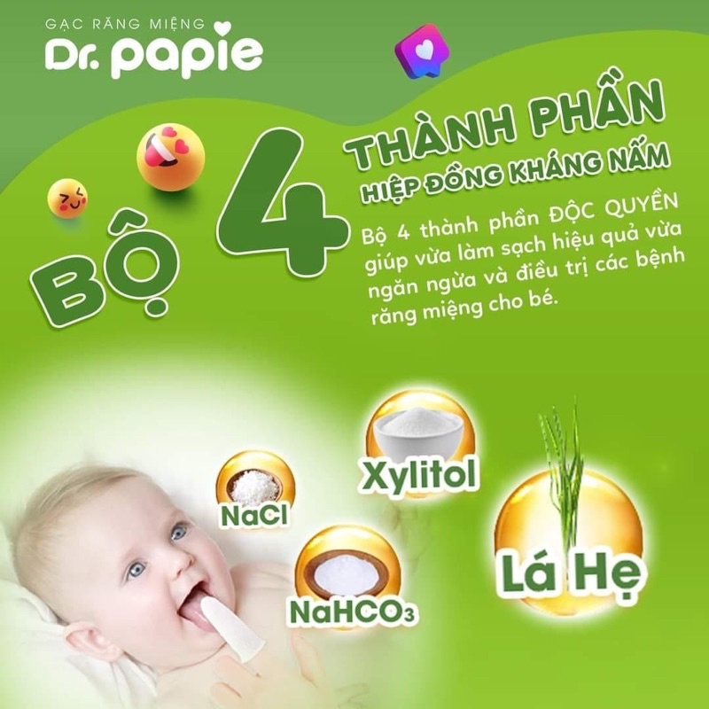 Gạc rơ lưỡi Dr Papie vệ sinh răng miệng / Rơ lưỡi Dr Papie cho bé (30 gói)