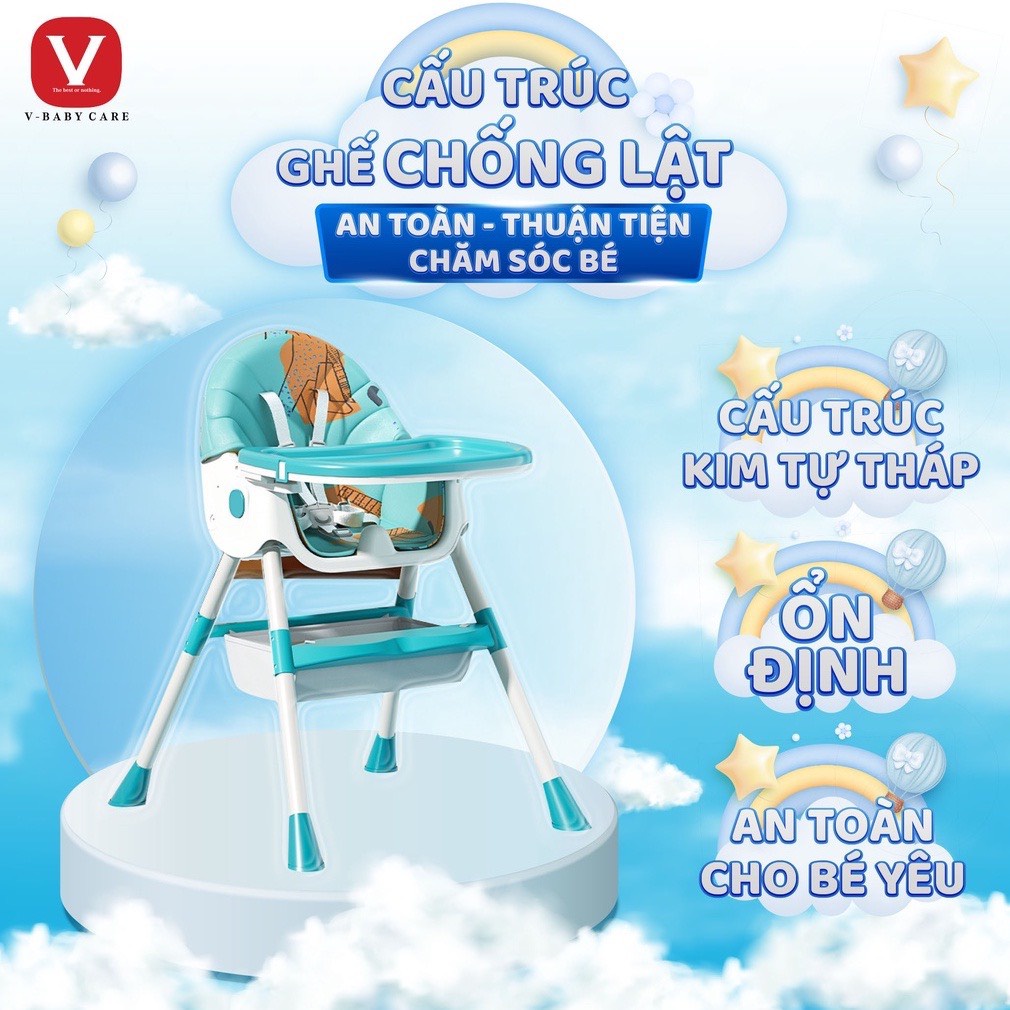 [ẢNH TỰ CHỤP] GHẾ ĂN DẶM ĐA NĂNG CAO CẤP V- BABY 909 CÓ BÁNH XE GẤP GỌN, NGÃ TỰA LƯNG VÀ GẤP GỌN THÁO RỜI BÀN ĂN