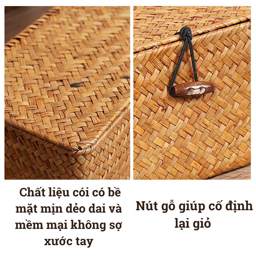 Giỏ Đựng Đồ Cói Tự Nhiên BAMBOOO ECO Để Đồ Trang Trí - Mỹ Phẩm - Đồ Khô Dùng Trong Phòng Khách Phòng Ngủ Góc Học Tập