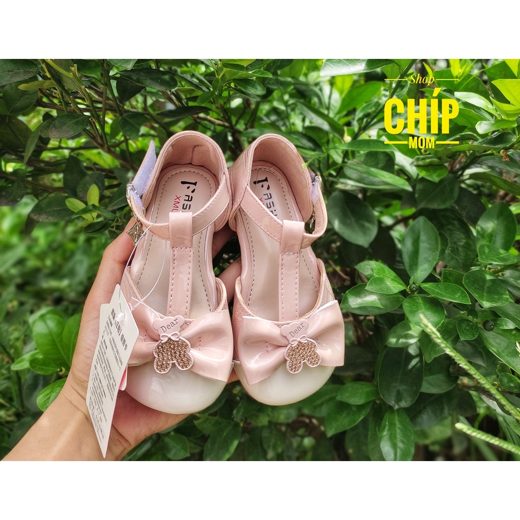 giày búp bê bé gái giày bệt cho bé da PU bóng mềm dễ lau nơ gấu đế dẻo êm chân full box 9007 ( có video ảnh thật )
