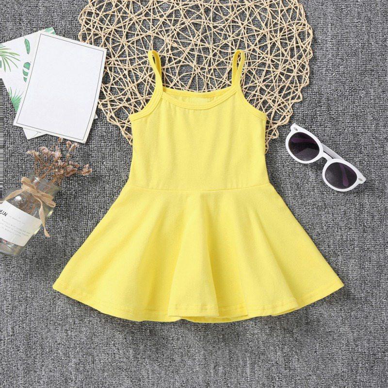 Đầm xòe 2 dây màu trơn xinh xắn cho bé gái