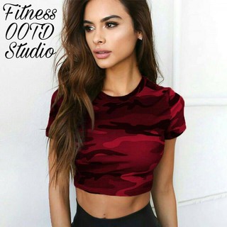 [ÁO] CROPTOP RẰN RI CAMO 3 MÀU ĐỎ/NAVY/XÁM