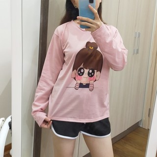 Áo thun dài tay cô gái búi tóc chibi