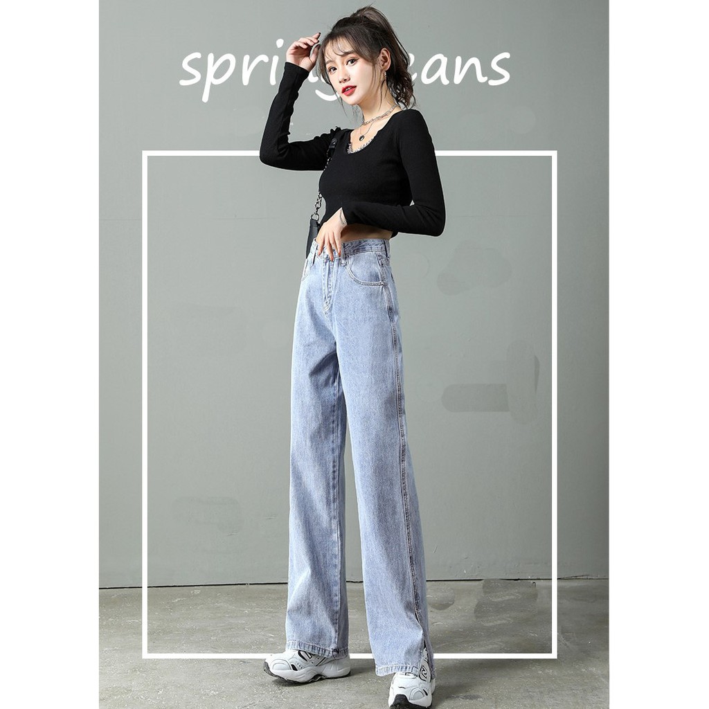 [ XA LẠ ] QUẦN JEAN ỐNG RỘNG NỮ LƯNG CAO XẺ LAI MÀU XANH NHẠT CAO CẤP NITI ĐỦ SIZE S, M, L FORM DÀI RỘNG, VẢI MỀM MỊN