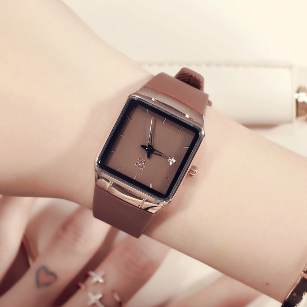 Đồng hồ nam nữ mặt Vuông, đồng hồ đeo tay nam nữ unisex dây đeo Silicon, phiên bản ip mới nhất, thời trang siêu hot