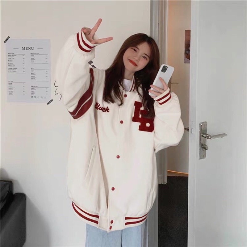 Áo Khoác Bomber In Chữ LB, Áo Khoác Nỉ Nam Nữ Form Rộng Dáng Hàn [NewUnisex]