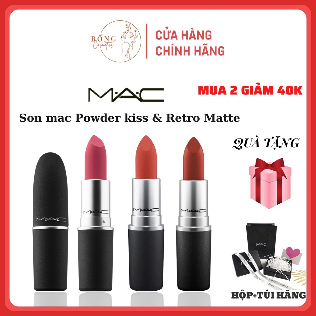 SALE Son mac Powder kiss, Retro Matte, Devoted to chili, Bống cosmestics