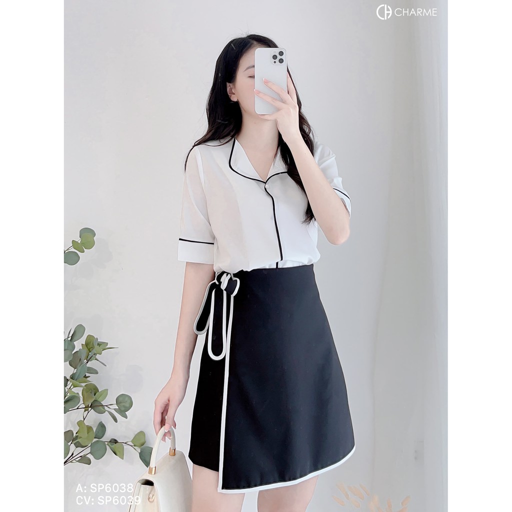 Chân váy chữ A phối đai nơ lệch cách điệu 6039 - Thời trang thiết kế CHARME CH | BigBuy360 - bigbuy360.vn