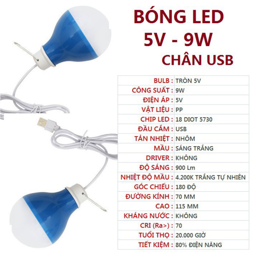 Bóng đèn LED 5v - đủ 9w