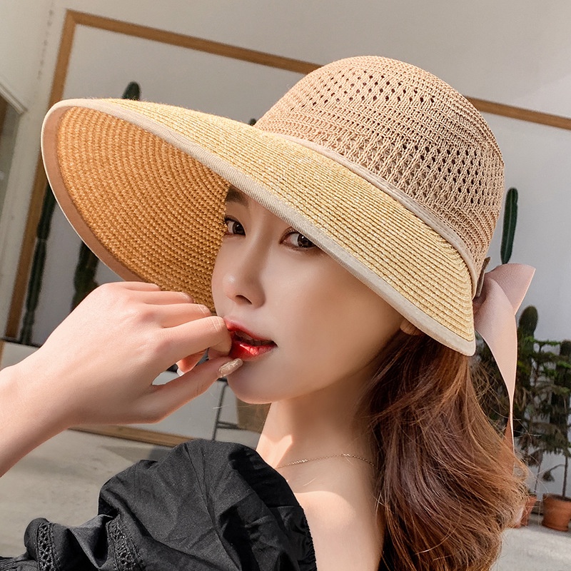 Nón Cói Rộng Vành Phối Nơ Chống Nắng Chống Gió Thời Trang Mùa Hè Cho Nữ