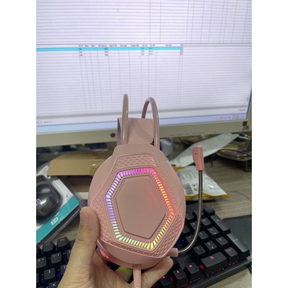 Tai Nghe Gaming Màu Hồng - Có Đèn Led Và Mic Cho Pc / Laptop - Full Box, Mới 100%