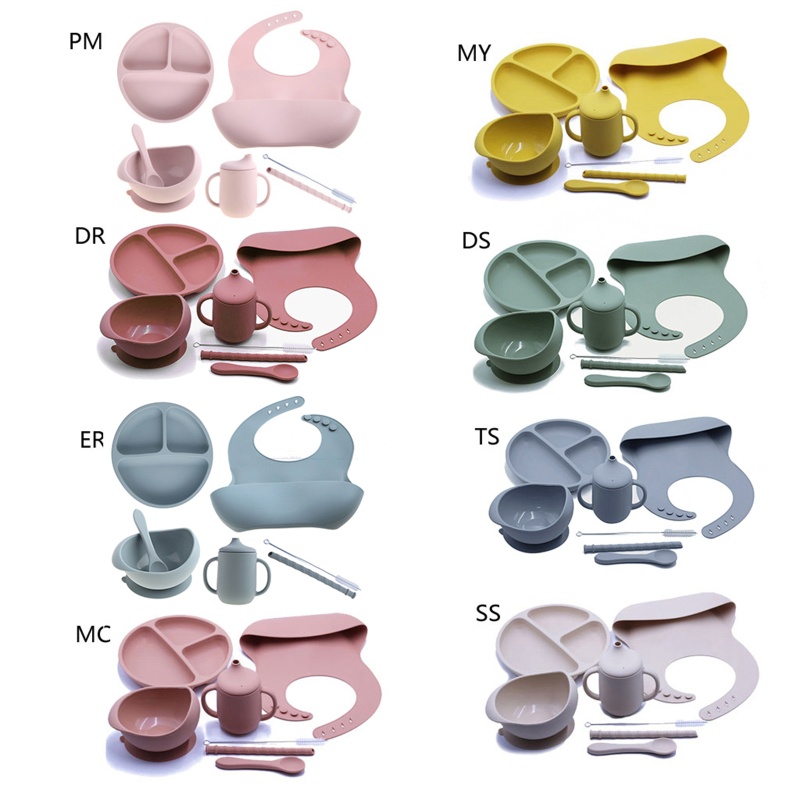 Set 7 dụng cụ bàn ăn bằng silicone cấp thực phẩm cho bé