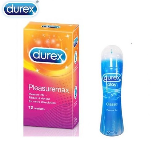 Combo Bao Cao Su Durex Pleasuremax Gân Gai 12 Cái Và 1 Gel Bôi Trơn Classic 50ML