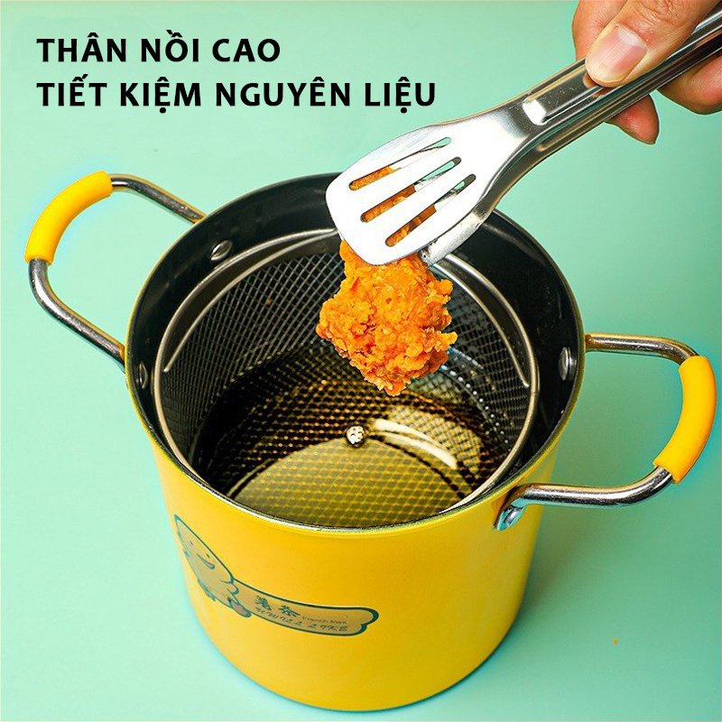 [Siêu HOT] Nồi Chiên Ngập Dầu Mini Vịt Vàng Kèm Rổ Inox Cao Cấp (Nồi Cao 18cm)