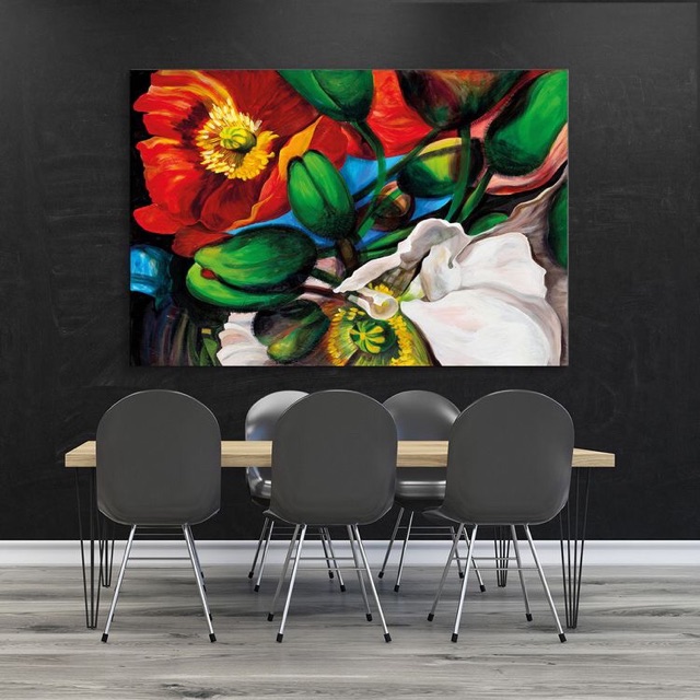 Tranh CANVAS, tranh sơn dầu( tranh vẽ tay) các mẫu hoa đẹp kích thước 60x80cm( kèm khung đẹp cao cấp).