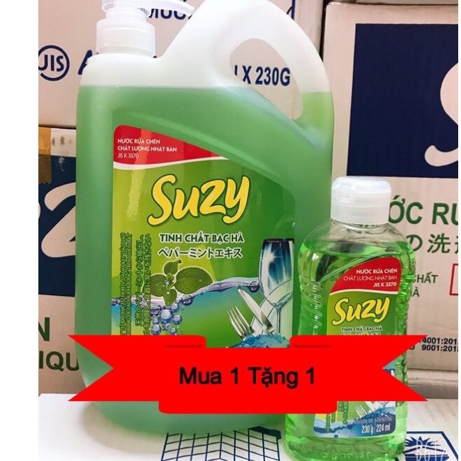 (MUA 1 Tặng 1) Nước rửa chén Suzy can 2,1kg có vòi nhấn - Công nghệ Nhật Bản.