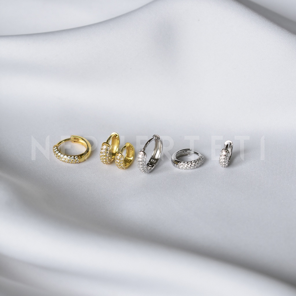 Khuyên tai bạc 925 - Khoen tròn cơ bản ba dãy đá unisex  - Nepherteti