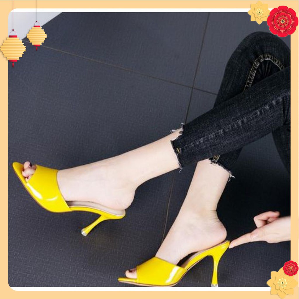Guốc nữ da bóng 8cm mã HGG13 phong cách vintage