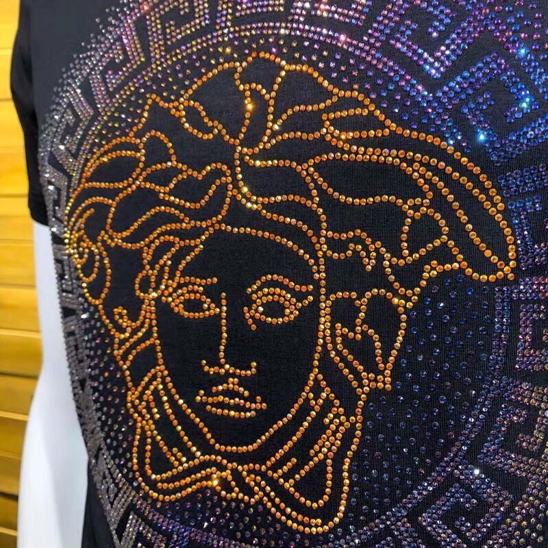 Áo Thun Cotton Lụa Lạnh Dáng Rộng Cổ Bẻ In Hình baju lelaki Vàng Kim Cương Versace 2021 Hàng Mới Về