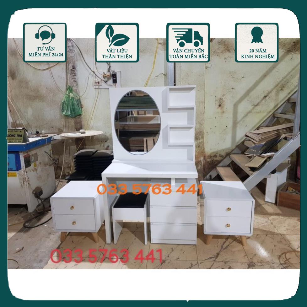 Bàn trang điểm gỗ MDF phủ melamine bóng chống xước loại 1 - bàn trang điểm đẹp có kích thước 80x40x130cm tặng kèm ghế