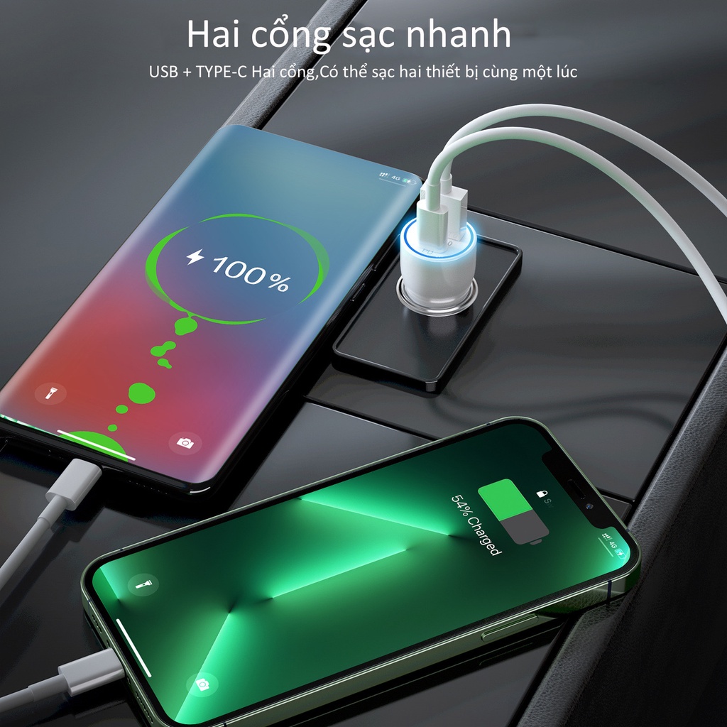Anytrox Tẩu sạc ô tô sạc nhanh PD 20W QC 18W QC 3.0 USB type c to lighning sạc siêu nhanh 3.0A sạc xe hơi