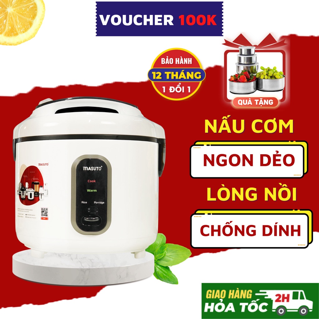 Nồi cơm điện lòng niêu Masuto 1,8L nấu ngon vị truyền thống có thể nấu cơm cháy-TẶNG BỘ HỘP