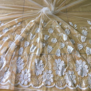 Vải lưới lục giác thêu chân